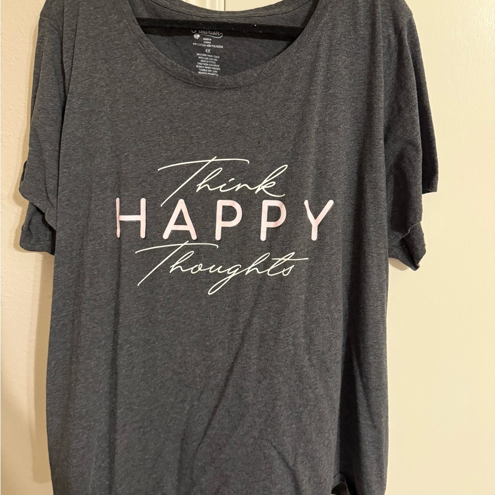 Fleurish Gray “Think Happy Thoughts” Short Sleeve Tee
